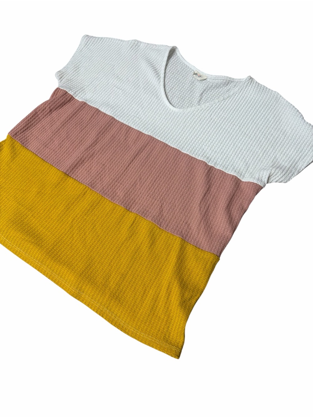 BIBI Colorblock Short Sleeve Top - White, Mauve, Mustard